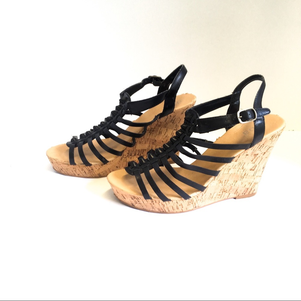 Diba Cork Runnning Hot Gladiator Black Wedges GUC - Picture 3 of 8